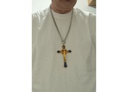 Edelstahl Halskette mit 12cm Kreuz Blau-Gold Edelstahl Halskette mit 12cm Kreuz Blau-Gold