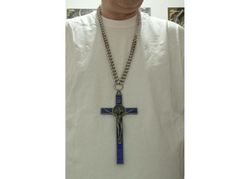 Edelstahl Halskette mit 20 cm Kreuz blau Edelstahl Halskette mit 20 cm Kreuz blau
